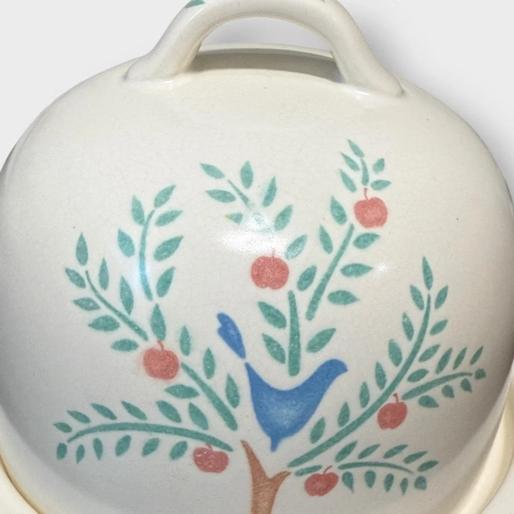 Vintage‎ Ceramic Butter Dish Cheese Dome Tree of Life Bird Farmhouse Decor